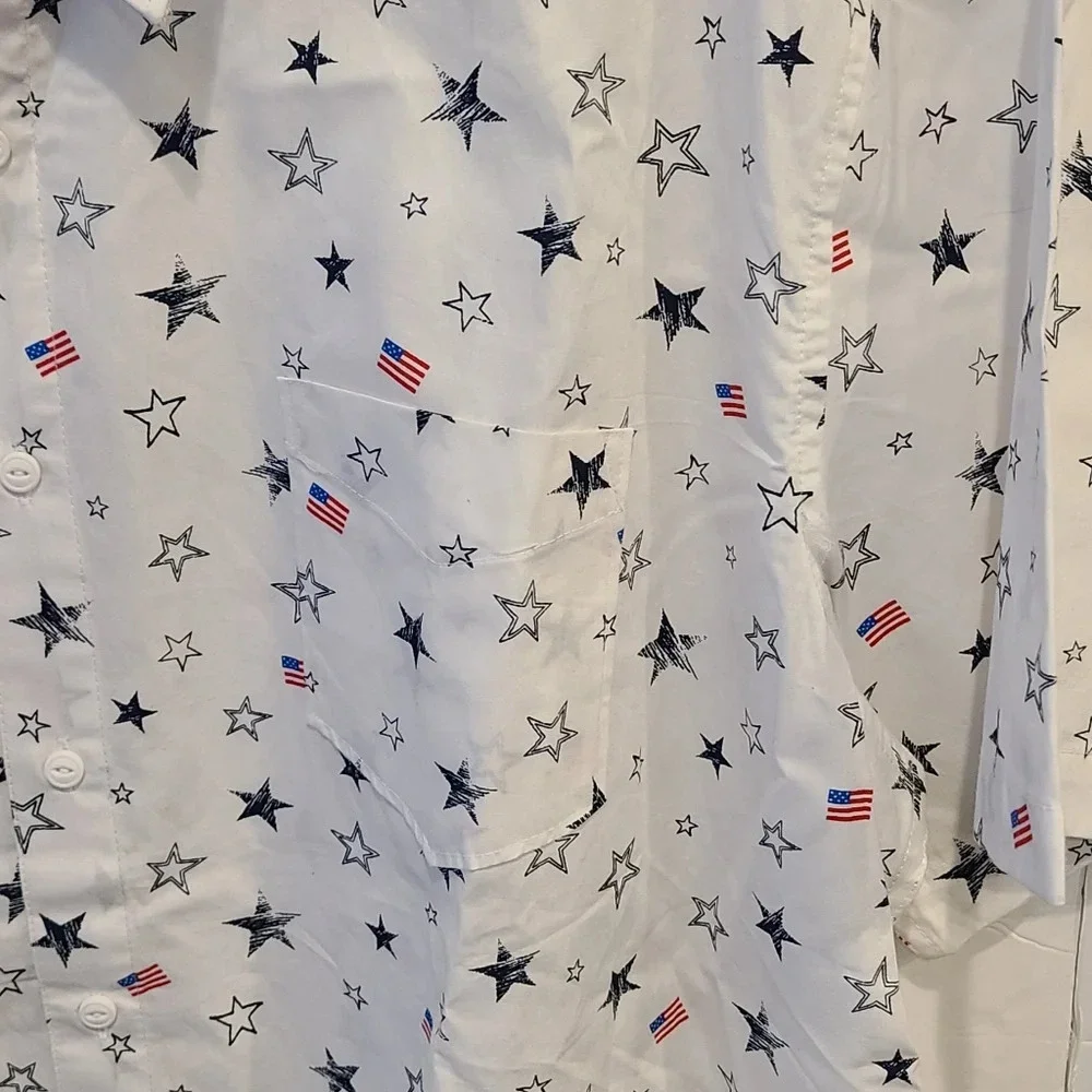 NWOT Haggar mens shirts sz.XXL short sleeve Cotton blue red white stars & flag